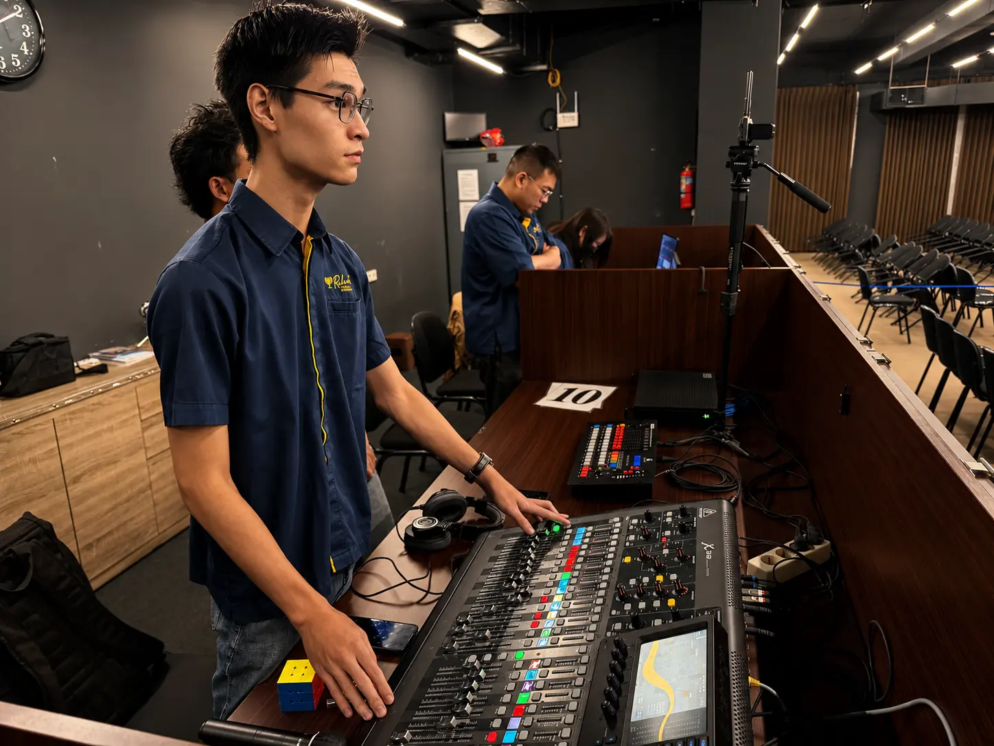 Close up operator muda di mixing board